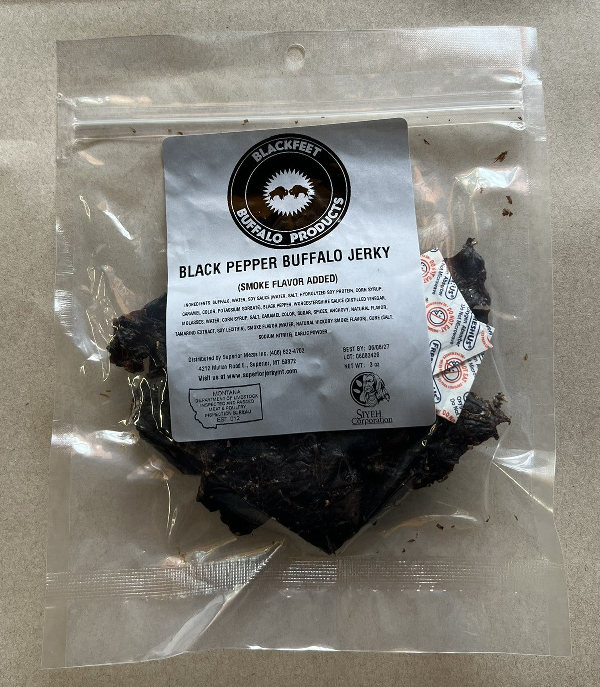 Blackfeet Buffalo Products, Buffalo Jerky, Black Pepper